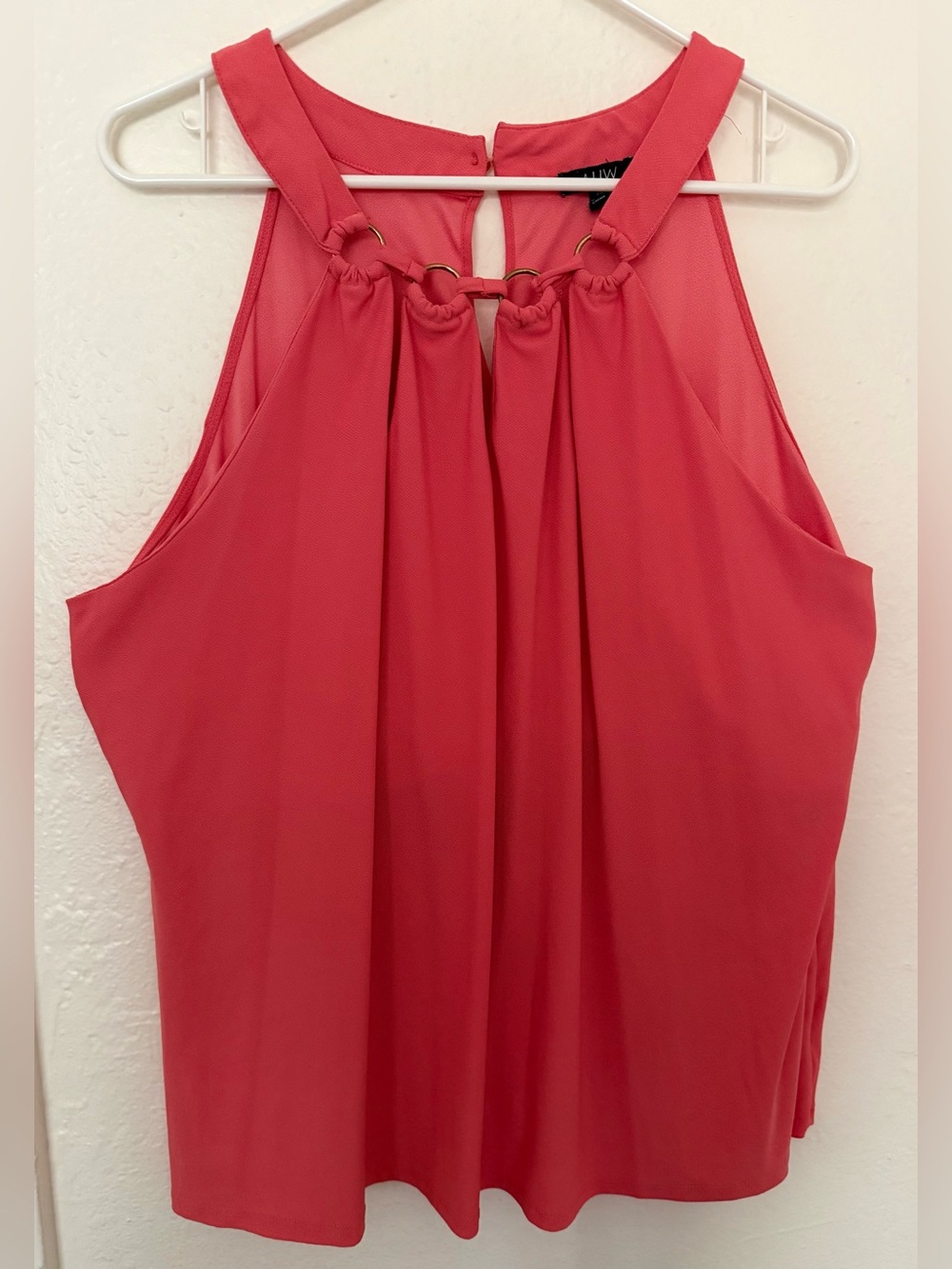 AUW Sleeveless Blouse Size 2XL Pink with Golden Metal Accent on Neckline